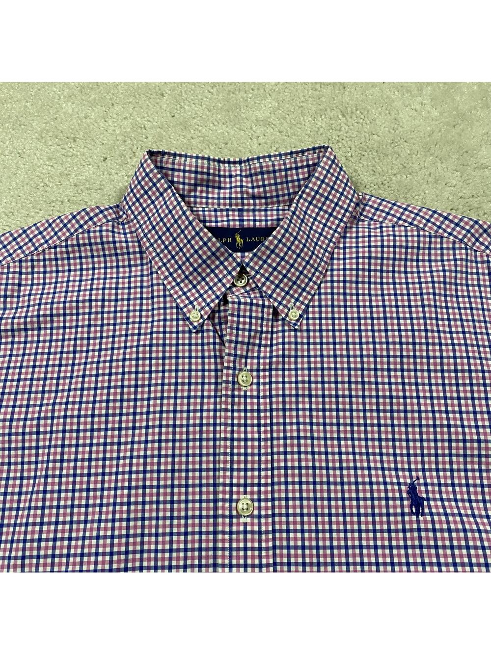 Polo Ralph Lauren Shirt Mens XL Blue Pink Check Button Down Cotton Pony Preppy